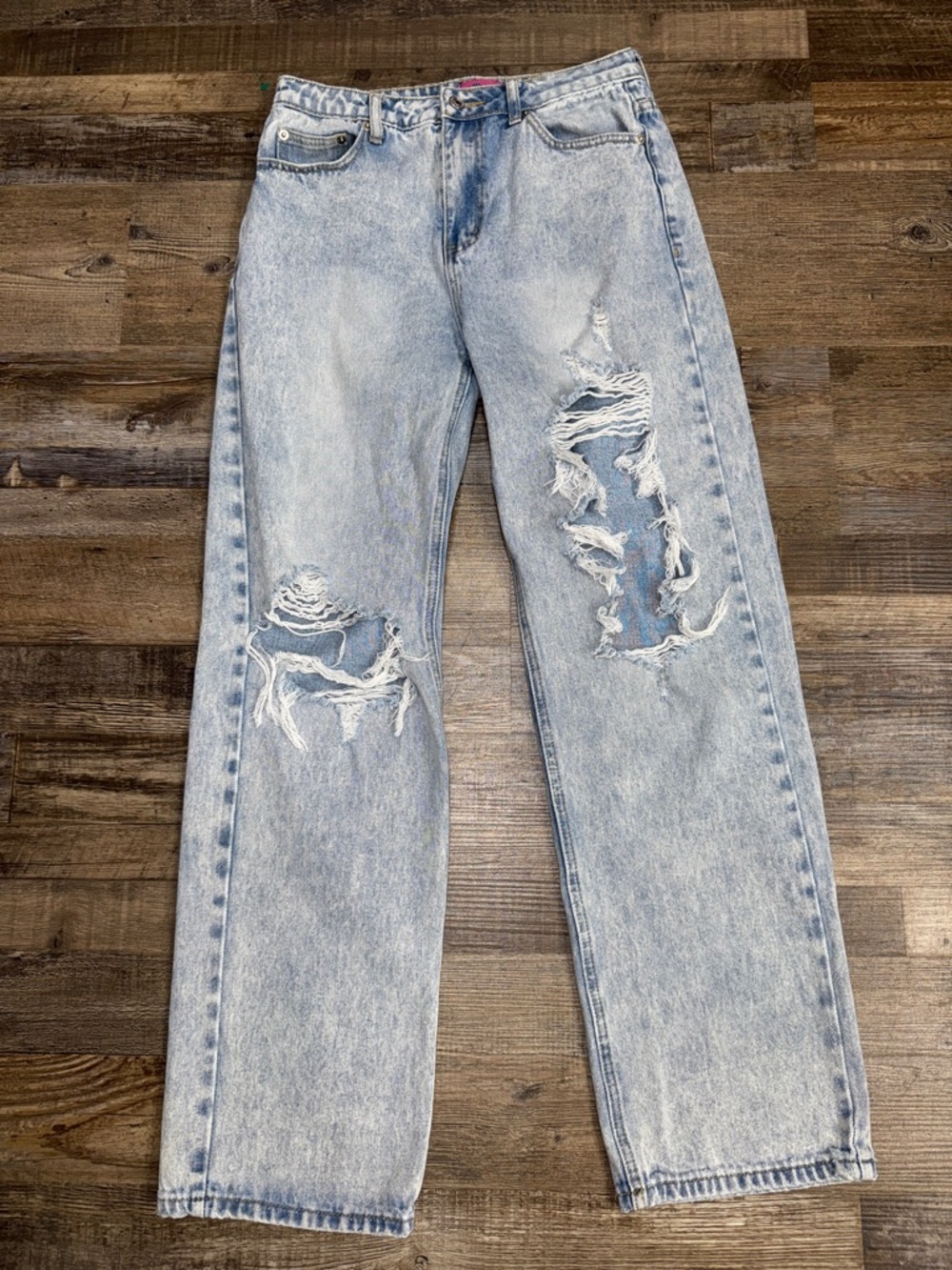Edikted Distressed Wide Leg Jeans Light Wash High Rise Baggy Y2K Grunge M - Picture 3 of 8